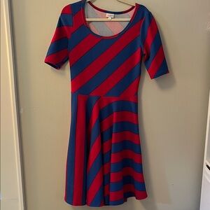 LuLaRoe Red and Blue Striped Midi Dress